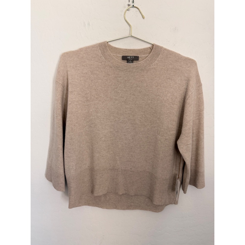 American Eagle AE77 New York 100% Cashmere Crewneck Sweater Oatmeal Beige S NWT